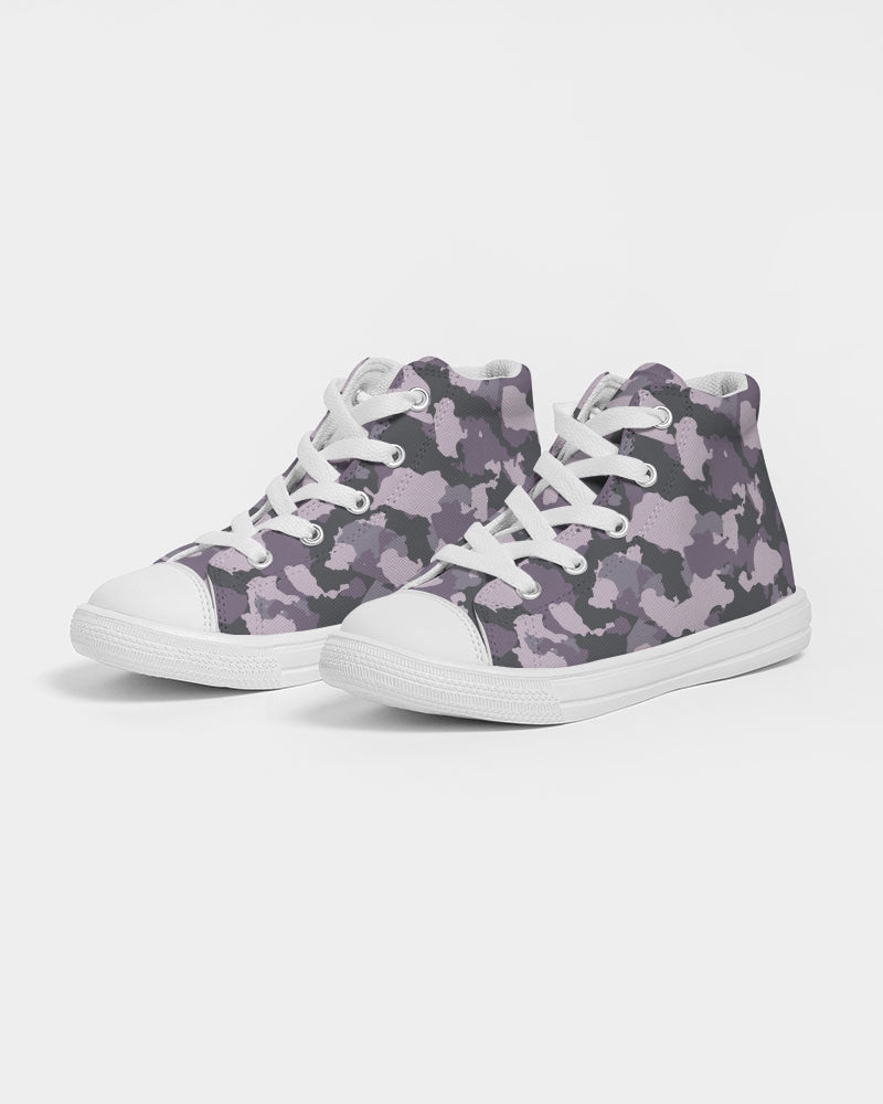 Purple Gray Camo Kids Hightop Canvas Shoe