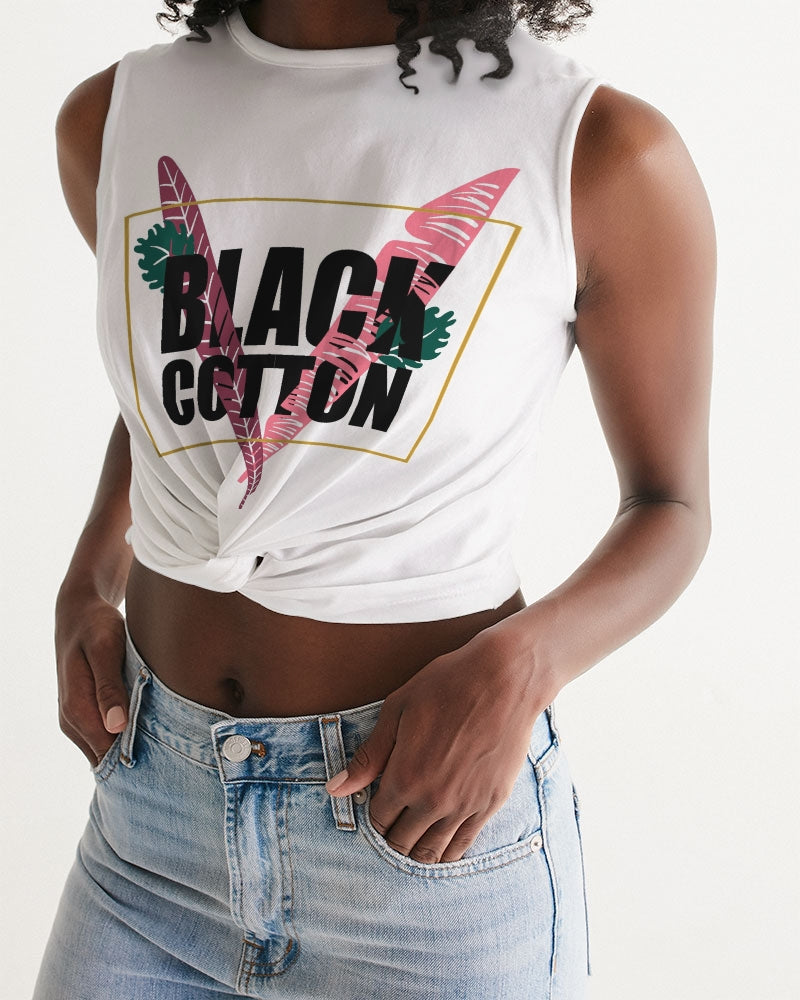 Black Cotton Women's Twist-Front Tank