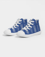 Load image into Gallery viewer, Blue Mud Cloth Print Kids Hightop Canvas Shoe
