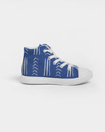 Load image into Gallery viewer, Blue Mud Cloth Print Kids Hightop Canvas Shoe
