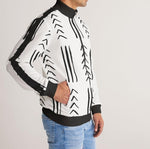 Cargar imagen en el visor de la galería, White Mud Cloth Print Men&#39;s Stripe-Sleeve Track Jacket
